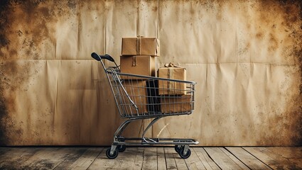 shopping cart on the brown background illustrations 