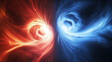 Dynamic red and blue fire flames, fiery inferno background