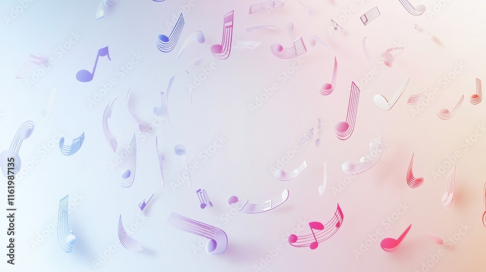 Aufkleber colorful 3d music notes swirling in a vibrant abstract background creating an engaging visual experi