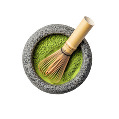 Matcha Powder in Stone Bowl with Bamboo Whisk