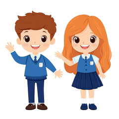 A cute illustration of a boy and girl walking to school with backpacks, symbolizing childhood, education, and friendship.

