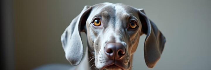 Close-up Portrait of a Weimaraner with Captivating Amber Eyes and Velvet Gray Fur Showing a Gentle and Focused Gaze
