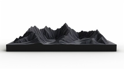 Abstract black mountain range model on white background.