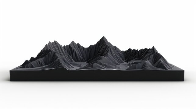 Abstract black mountain range model on white background.