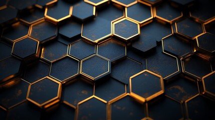 Dark Charcoal Background with Golden Hexagonal Patterns