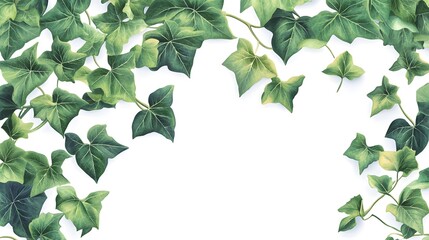 Lush Green Ivy Leaves Frame White Background