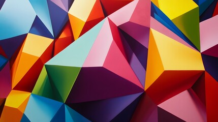 Geometric shapes in vivid colors interlocking with contrasting shadows that enhance the three-dimensionality