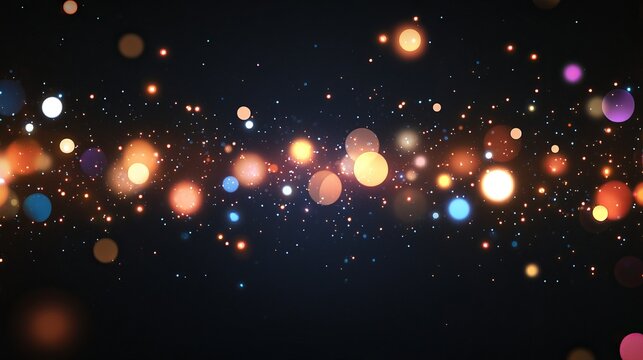Abstract bokeh glare effect with glitters and christmas lights on black background - festive holiday vector illustration