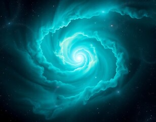 Cosmic Dance of Light: A swirling nebula of vibrant turquoise and white, illuminated by a radiant core, fills the vastness of space, creating a mesmerizing spectacle of cosmic beauty.  