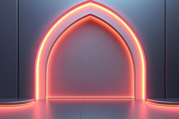 Neon Archway with Illuminated Platforms in a Modern Room
