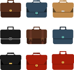 Business briefcase, set of vintage business briefcases isolated on white background. Vector, cartoon illustration. Vector.