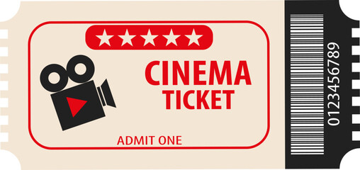 Cinema ticket, vintage movie ticket icon isolated on white background. Vector, cartoon illustration. Vector.