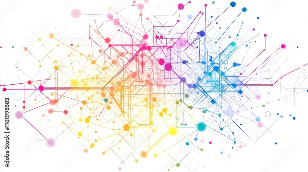 Poster abstract network visualization colorful nodes and lines