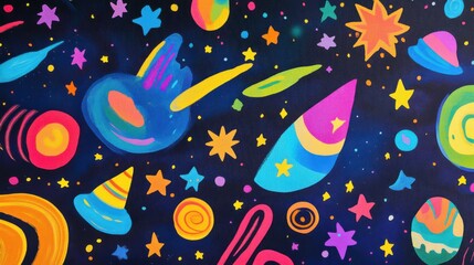 Vibrant Cosmic Dreamscape: A Psychedelic Universe of Stars, Planets, and Abstract Forms