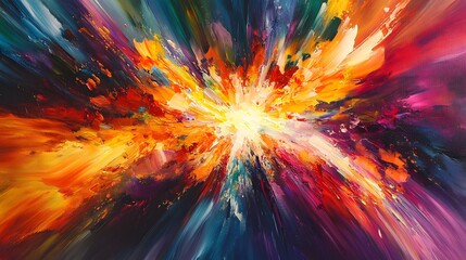 Obraz premium An intense burst of color and energy radiating from the center with streaks of light and vivid hues expanding outward