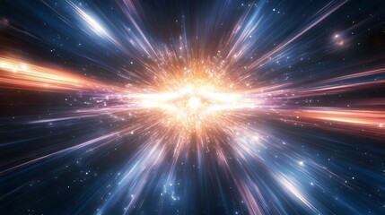 A glowing burst of energy radiating outward from the center with colorful streaks of light filling the space