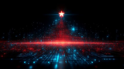 Obraz premium Digital Christmas Tree Glowing Brightly In Cyber Space