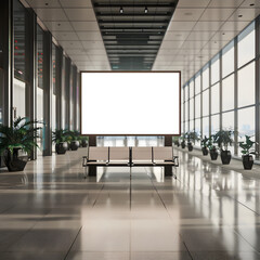 Blank white billboard mockup in an airport, ideal for showcasing marketing projects, branding concepts, social media promotions