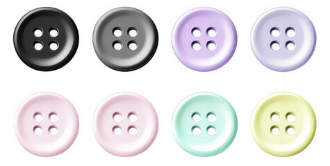 collection of colorful four-hole buttons isolated on transparent background