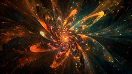 A dynamic explosion of energy at the core with colorful rays of light shooting outward creating movement