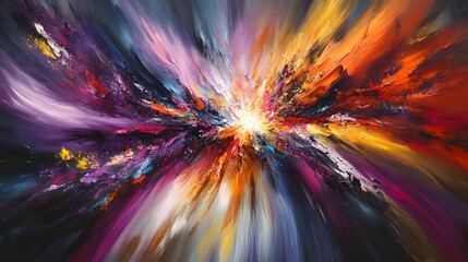 A powerful explosion of color and light radiating outward from the center with vibrant energy streaks filling the space