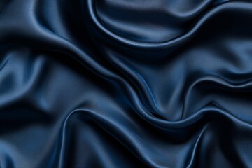 Fototapeta premium Dark blue silk fabric with elegant waves and folds.