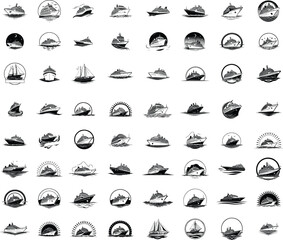 Set of Sailing ship and cruise ship logo