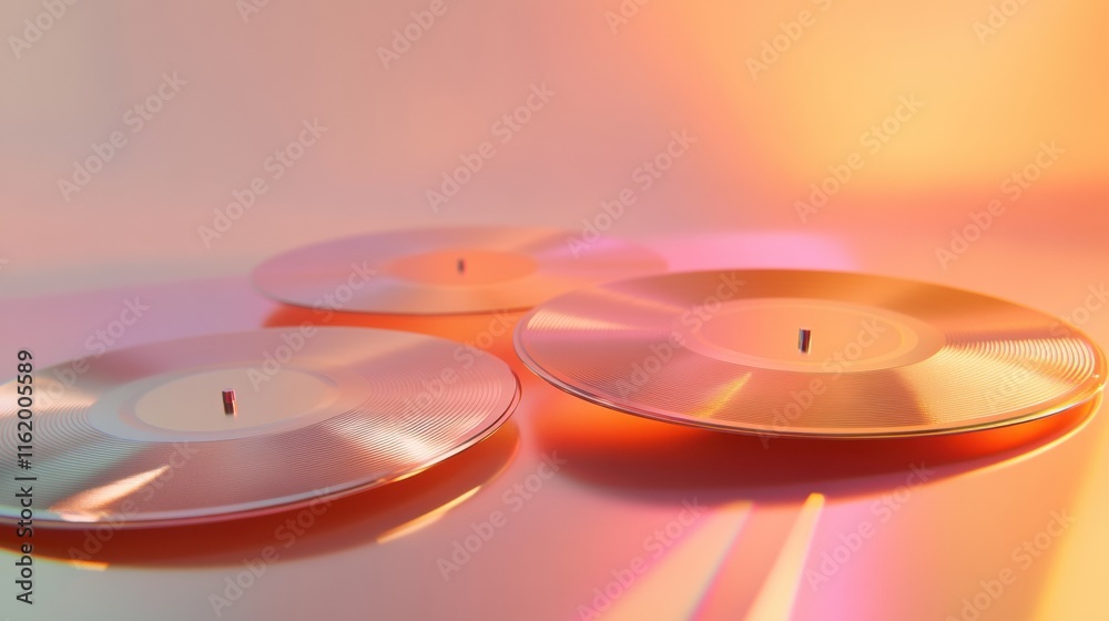 Poster vintage 3d vinyl records displayed with warm lighting and copy space for creative text use. generati