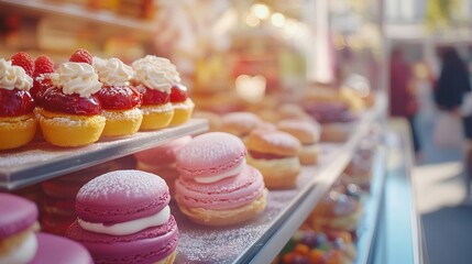 Delicious French Pastries Displayed in a Parisian Bakery. AI generated illustration