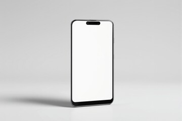 Minimalistic smartphone mockup with an empty white screen, placed on a light gray background. Concept of app design, online interface preview. Ai generative