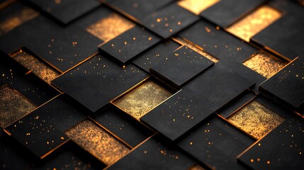 Elegant Black and Gold Background with Grid Patterns and Textures