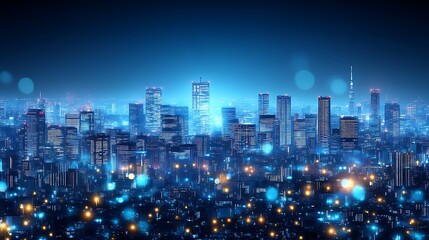 Obraz premium A Nighttime Cityscape Illuminated With Bright Lights