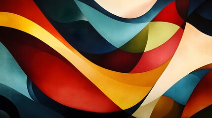 Straight-edged forms contrasting with flowing curved lines forming an abstract design of bold contrasts