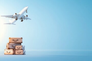 Airplane taking off over luggage airport digital illustration clear sky aerial view travel concept