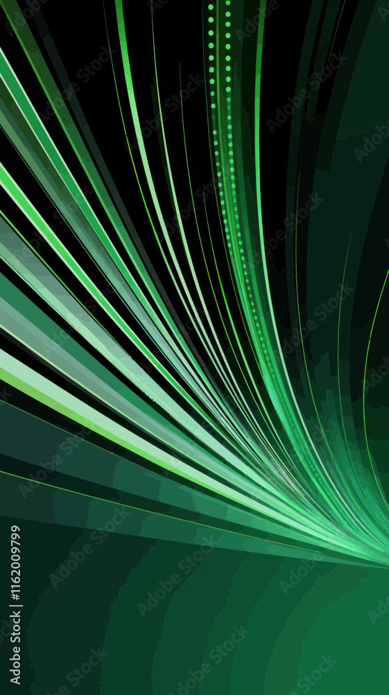 Poster elegant green abstract vector with minimalist curved rays and dynamic lines