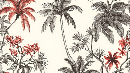 Tropical Palm Trees and Flowers Design