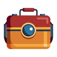 Modern Cartoon Travel Bag Illustration-Vector illustration of a colorful modern cartoon travel bag with a round clasp and handles, ideal for luggage or exploration themes.
