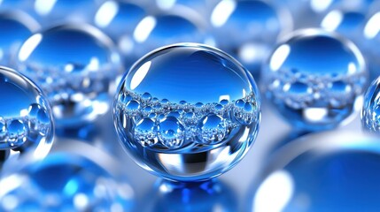 A Single Blue Glass Sphere Reflects Many Smaller Spheres