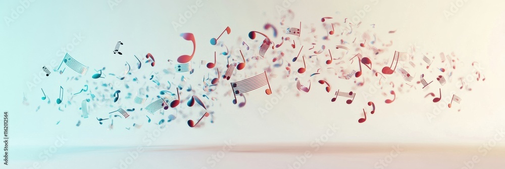 Poster Floating 3D music notes creating an artistic representation of sound and rhythm in a vibrant atmosphere. Generative AI