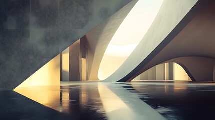 Sharp triangular shapes contrasted with sweeping, smooth arcs forming an intriguing, balanced design