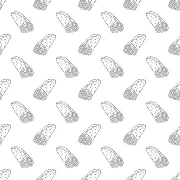 Kebab Illustration Pattern. shawarma pattern background. burrito pattern background. Rolled Sandwich doodle illustration