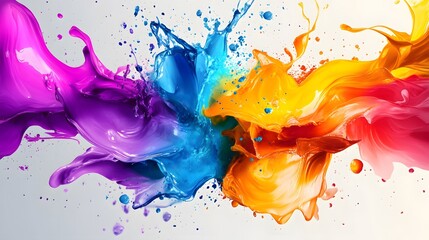 Bright splashes of color meeting at the center creating a burst of abstract shapes and fluid lines