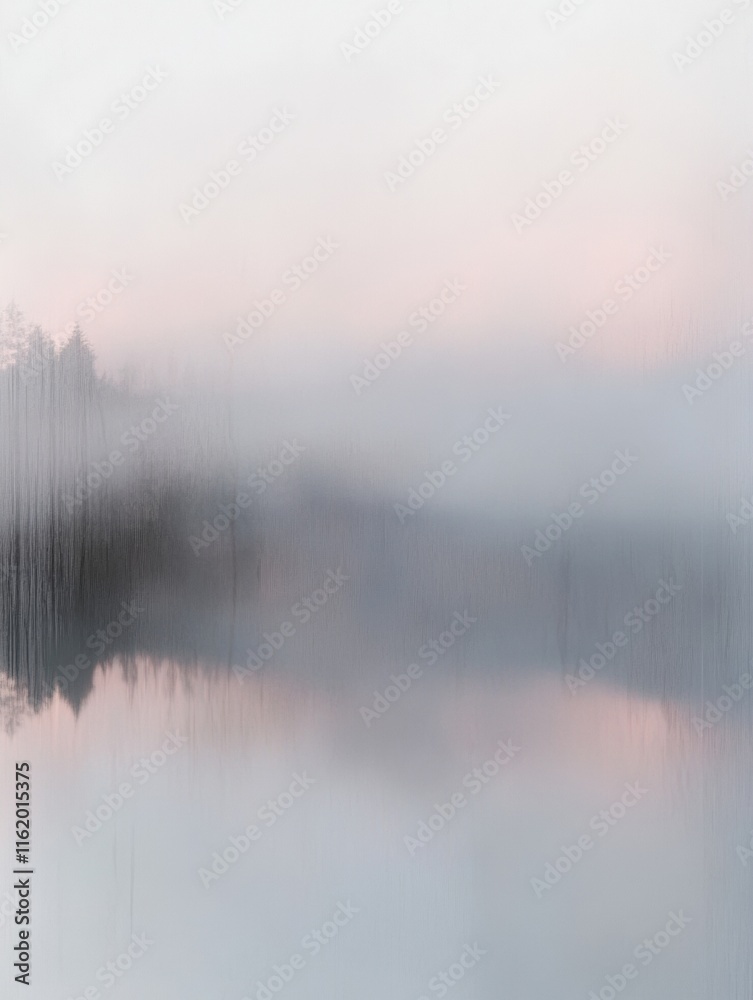 Aufkleber Blurred reflection of emotions in a tranquil mirror like lake during early morning fog. Generative AI