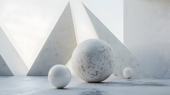 Triangular shapes contrasted with soft, rounded forms creating a visually intriguing interplay of hard and soft elements