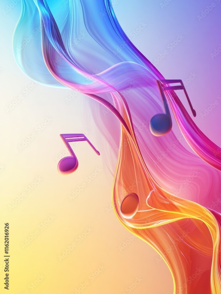 Fototapete dynamic 3d music notes swirling through vibrant colors in a modern artistic arrangement. generative 