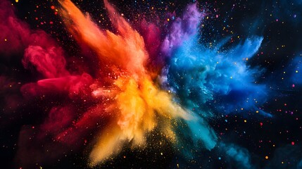 Bold splashes of color colliding in the center of the canvas creating a radiant and dynamic abstract artwork