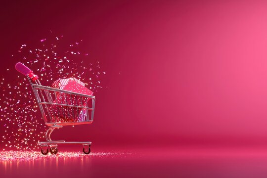 Glowing shopping moment chic pink gradient background digital art festive environment artistic viewpoint shopping concept