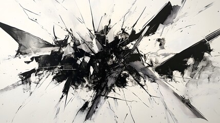 Shattered fragments of lines and shapes fusing together into a fluid cohesive design