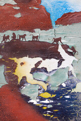 Baboon troop in abstract landscape