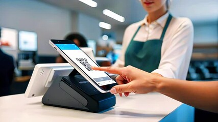 Retail Cashier Using Point of Sale System at Grocery Store Checkout